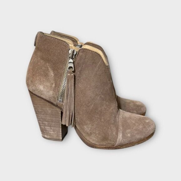 RAG & BONE MARGOT Boots 35 5 Suede Tan Taupe Fringe Double Zipper Ankle Boho - Picture 6 of 9